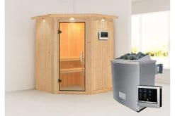 KARIBU Larin Sauna, Naturbelassen, Fichte, 165 X 165 X 202 Cm, Eckeinstieg, Mit Klarglastür Und Kranz,SET Mit Ofen 4,5 KW Ext. Strg. Easy -Warmer Garten 30914 5 02.jpg