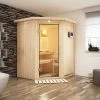 KARIBU Larin Sauna, Naturbelassen, Fichte, 165 X 165 X 202 Cm, Eckeinstieg, Mit Klarglastür Und Kranz, SET Mit Ofen 4,5 KW Bio Ext. Strg. -Warmer Garten 30914 6 01.jpg