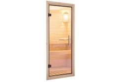 KARIBU Larin Sauna, Naturbelassen, Fichte, 165 X 165 X 202 Cm, Eckeinstieg, Mit Klarglastür Und Kranz, SET Mit Ofen 4,5 KW Bio Ext. Strg. -Warmer Garten 30914 6 03.jpg
