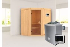 KARIBU Taurin Sauna, Naturbelassen, Fichte, 170 X 151 X 198 Cm, Eckeinstieg, Mit Bronzierter Tür, SET Mit Ofen 4,5 KW Ext. Strg. Easy