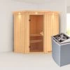 KARIBU Taurin Sauna, Naturbelassen, Fichte, 184 X 165 X 202 Cm, Eckeinstieg, Mit Bronzierter Tür Und Kranz, SET Mit Ofen 4,5 KW Integr. Str. -Warmer Garten 30916 4 01.jpg