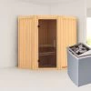 KARIBU Taurin Sauna, Naturbelassen, Fichte, 170 X 151 X 198 Cm, Eckeinstieg, Mit Graphitfarbener Tür, SET Mit Ofen 4,5 KW Integr. Str. -Warmer Garten 30917 1 01.jpg