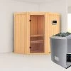 KARIBU Taurin Sauna, Naturbelassen, Fichte, 170 X 151 X 198 Cm, Eckeinstieg,mit Klarglastür,SET Mit Ofen 4,5 KW Ext. Strg. Easy