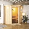 KARIBU Taurin Sauna, Naturbelassen, Fichte, 184 X 165 X 202 Cm, Eckeinstieg, Mit Klarglastür Und Kranz, SET Mit Ofen 4,5 KW Bio Ext. Strg. -Warmer Garten 30918 6 01.jpg