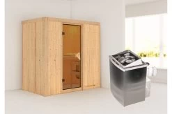 KARIBU Variado Sauna, Naturbelassen, Fichte, 196 X 118 X 198 Cm, Fronteinstieg, Mit Bronzierter Tür, SET Mit Ofen 4,5 KW Integr. Str.