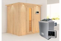 KARIBU Bodin Sauna, Naturbelassen, Fichte, 210 X 165 X 202 Cm, Fronteinstieg, Mit Energiespartür Und Kranz SETmit Ofen 4,5 KW Ext. Strg. Easy -Warmer Garten 30924 5 02.jpg