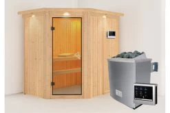KARIBU Carin Sauna, Naturbelassen, Fichte, 210 X 165 X 202 Cm, Eckeinstieg,mit Bronzierter Tür Und Kranz SETmit Ofen 4,5 KW Ext. Strg. Easy 15 KARIBU Carin Sauna, Naturbelassen, Fichte, 210 X 165 X 202 Cm, Eckeinstieg,mit Bronzierter Tür Und Kranz SETmit Ofen 4,5 KW Ext. Strg. Easy -Warmer Garten 30929 5 02.jpg