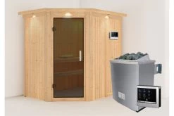 KARIBU Carin Sauna, Naturbelassen, Fichte, 210 X 165 X 202 Cm, Eckeinstieg,mit Graphitfarbener Tür Und Kranz SETmit Ofen 4,5 KW Ext. Strg. Easy -Warmer Garten 30930 5 02.jpg