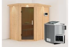 KARIBU Carin Sauna, Naturbelassen, Fichte, 210 X 165 X 202 Cm, Eckeinstieg,mit Graphitfarbener Tür Und Kranz SETmit Ofen 4,5 KW Bio Ext. Strg. -Warmer Garten 30930 6 02.jpg