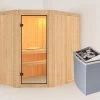 KARIBU Carin Sauna, Naturbelassen, Fichte, 196 X 151 X 198 Cm, Eckeinstieg,mit Klarglastür SETmit Ofen 4,5 KW Integr. Str. -Warmer Garten 30931 1 01.jpg