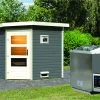 KARIBU Mikka Saunahaus, Terragrau, Fichte, 231 X 196 X 190 Cm, Eckeinstieg, Mit Moderner Tür SET Mit Ofen 9 KW Bio Ext. Strg. -Warmer Garten 30939 3 01.jpg