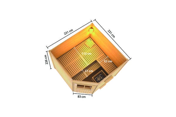 KARIBU Heikki Saunahaus, Terragrau, Fichte, 231 X 231 X 190 Cm, Eckeinstieg, Mit Moderner Tür 7 KARIBU Heikki Saunahaus, Terragrau, Fichte, 231 X 231 X 190 Cm, Eckeinstieg, Mit Moderner Tür – Bild 5