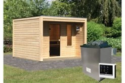 KARIBU Eldor Saunahaus, Naturbelassen, Fichte, 276x276x210 Cm, Mit Bronzierter Tür, Terrasse Und 9 KW Ofen -Warmer Garten 31316 2 02.jpg