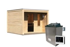 KARIBU Eldor Saunahaus, Naturbelassen, Fichte, 276x276x210 Cm, Mit Bronzierter Tür, Terrasse Und 9 KW Ofen -Warmer Garten 31316 2 03.jpg