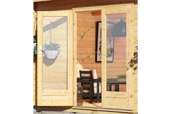 KARIBU Mainburg 1 Saunahaus, Naturbelassen, Fichte, 309x309x229 Cm, SET B Mit Doppelflügeltür Und Vorraum 5 KARIBU Mainburg 1 Saunahaus, Naturbelassen, Fichte, 309x309x229 Cm, SET B Mit Doppelflügeltür Und Vorraum – Bild 3