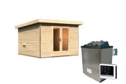 KARIBU Mainburg 1 Saunahaus, Naturbelassen, Fichte, 309x309x229 Cm, SET B Mit Doppelflügeltür, Vorraum Und 9 KW Ofen -Warmer Garten 31318 2 03.jpg