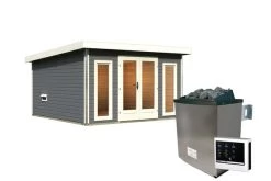 KARIBU Mainburg 3 Saunahaus, Terragrau, Fichte, 369x369x229 Cm, SET A Mit Doppelflügeltür, Vorraum Und 9 KW Ofen -Warmer Garten 31321 5 03.jpg