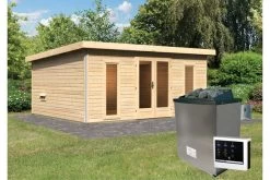 KARIBU Mainburg 4 Saunahaus, Naturbelassen, Fichte, 490x368x229 Cm, SET B Mit Doppelflügeltür, Vorraum Und 9 KW Ofen -Warmer Garten 31324 2 02.jpg