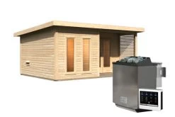 KARIBU Mainburg 5 Saunahaus, Naturbelassen, Fichte, 508x368x253 Cm, SET B Mit Doppelflügeltür, Terrasse Und 9 KW Bio-Ofen -Warmer Garten 31326 3 03.jpg