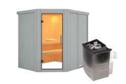 KARIBU Siirin Sauna, Lichtgrau, Fichte, 196x170x198 Cm, Inkl. Eckeinstieg, Ganzglastür Und 4,5 KW Ofen Integr. Strg. -Warmer Garten 31330 2 02.jpg