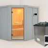KARIBU Siirin Sauna, Lichtgrau, Fichte, 196x170x198 Cm, Inkl. Eckeinstieg, Ganzglastür Und 4,5 KW Ofen Ext. Strg. -Warmer Garten 31330 3 01.jpg