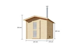 KARIBU Bosse 1 Saunahaus, Naturbelassen, Fichte, 231x273x235 Cm, Milchglastür & Holzofen Inkl. Schornstein -Warmer Garten 31398 1 05.jpg