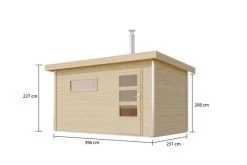 KARIBU Skrollan 3 Saunahaus, Naturbelassen, Fichte, 396x231x227 Cm, Moderne Tür & Holzofen Inkl. Schornstein -Warmer Garten 31399 8 05.jpg