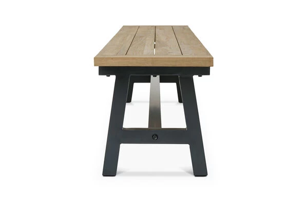 OUTFLEXX Belanda Bank, Dark Grey/natur, Alu/recycled FSC®-Teak, 200x40x45cm, Rustikal Gebürstet, A-Gestell 5 OUTFLEXX Belanda Bank, Dark Grey/natur, Alu/recycled FSC®-Teak, 200x40x45cm, Rustikal Gebürstet, A-Gestell – Bild 3