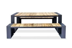 OUTFLEXX Kona Esstischgarnitur, Dark Grey/natur, Alu/recycled FSC-Teak, Esstisch 200x100cm, 2x Bank 200x40cm, U-Gestell -Warmer Garten 3 20608.jpg
