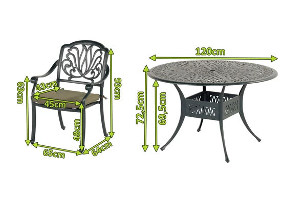 HARTMAN Amalfi Sitzgruppe, Dunkelgrün, Alu-Guss, 4 Diningsessel, Inkl. Polster, Ø120cm 5 HARTMAN Amalfi Sitzgruppe, Dunkelgrün, Alu-Guss, 4 Diningsessel, Inkl. Polster, Ø120cm – Bild 3