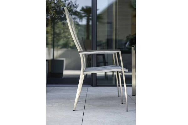 STERN Cardiff Stapelsessel, Silber Gepolstert, Edelstahl/Textil/Aluminiumarmlehnen, 68,5x56x110 Cm, Stapelbar 5 STERN Cardiff Stapelsessel, Silber Gepolstert, Edelstahl/Textil/Aluminiumarmlehnen, 68,5x56x110 Cm, Stapelbar – Bild 3