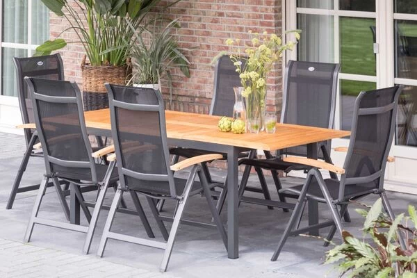 HARTMAN Alice Multipositionssessel, Xerix/schwarz, Alu/4x4 Textilen, Mit FSC Teak-Armlehnen 6 HARTMAN Alice Multipositionssessel, Xerix/schwarz, Alu/4x4 Textilen, Mit FSC Teak-Armlehnen – Bild 4