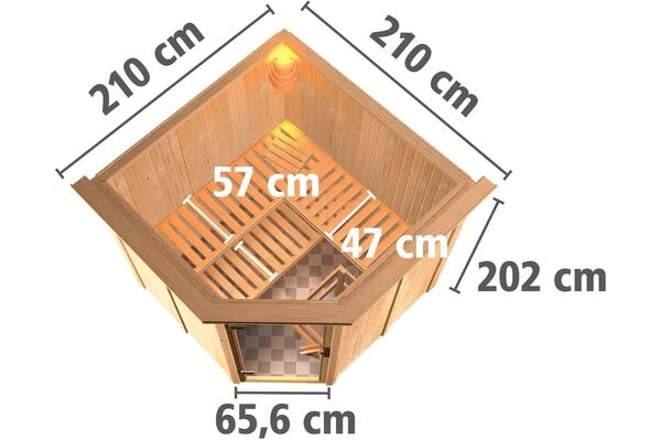 KARIBU Systemsauna Jarin, Fichtenholz 68mm, Eckeinstieg, Ca. 3,4m² 6 KARIBU Systemsauna Jarin, Fichtenholz 68mm, Eckeinstieg, Ca. 3,4m² – Bild 4
