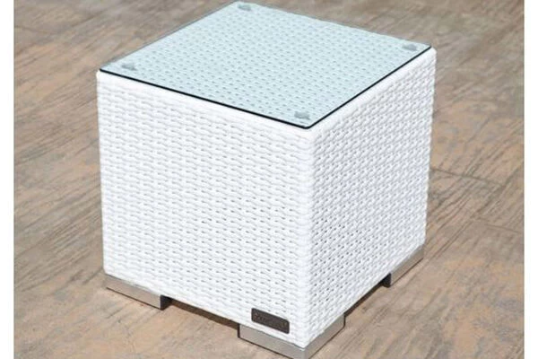 OUTFLEXX Beistelltisch, Weiß, Polyrattan, 40x40x40 Cm, Inkl. Glasplatte 6 OUTFLEXX Beistelltisch, Weiß, Polyrattan, 40x40x40 Cm, Inkl. Glasplatte – Bild 4