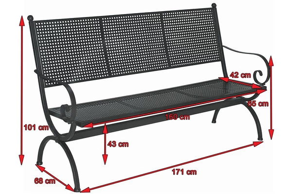 MBM Bank Romeo, Marone, Schmiedeeisen Verzinkt, Pulverbeschichtet, 3-Sitzer, 171x101x68 Cm 7 MBM Bank Romeo, Marone, Schmiedeeisen Verzinkt, Pulverbeschichtet, 3-Sitzer, 171x101x68 Cm – Bild 5