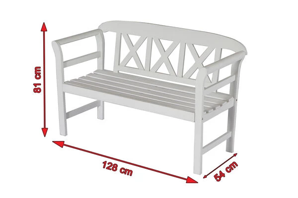VILLANA Gartenbank, Weiß, Akazienholz, 128 X 54 X 81 Cm, 2 Personen 7 VILLANA Gartenbank, Weiß, Akazienholz, 128 X 54 X 81 Cm, 2 Personen – Bild 5