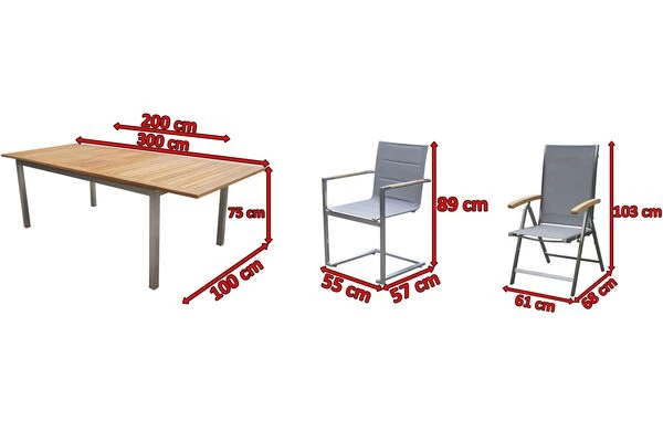 OUTFLEXX Set, Silber, 200/300 X 100 Cm, Edelstahl/Teak, Ausziehtisch, 8 Stühle Padded, 2 Multipositionssessel 7 OUTFLEXX Set, Silber, 200/300 X 100 Cm, Edelstahl/Teak, Ausziehtisch, 8 Stühle Padded, 2 Multipositionssessel – Bild 5