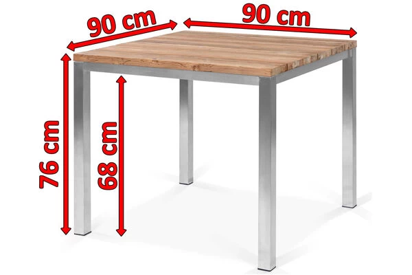 OUTFLEXX Esstisch, Silber/natur, Edelstahl/ Recyceltes FSC®-Teakholz, 90x90cm, Rustikal Gebürstet 7 OUTFLEXX Esstisch, Silber/natur, Edelstahl/ Recyceltes FSC®-Teakholz, 90x90cm, Rustikal Gebürstet – Bild 5