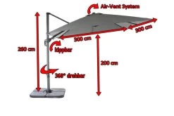 OUTFLEXX Ampelschirm, Anthrazit, Pulverbesch. Aluminium, 300x300 Cm, Inkl. Plattenständer, Twist-Funktion -Warmer Garten 5 16109.jpg