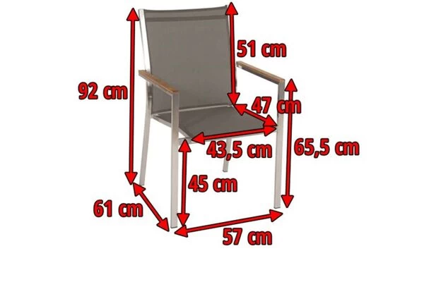 STERN Cardiff Stapelsessel, Silber/taupe, Edelstahl/Textil, Ca. 61x57x92 Cm, Armlehnen FSC-Teak 7 STERN Cardiff Stapelsessel, Silber/taupe, Edelstahl/Textil, Ca. 61x57x92 Cm, Armlehnen FSC-Teak – Bild 5