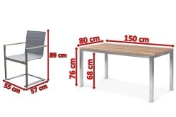 OUTFLEXX Esstischgarnitur, Edelstahl / FSC-Teak, Tisch 150x80cm, 6 Freischwinger Padded, Taupe -Warmer Garten 5 17272.jpg