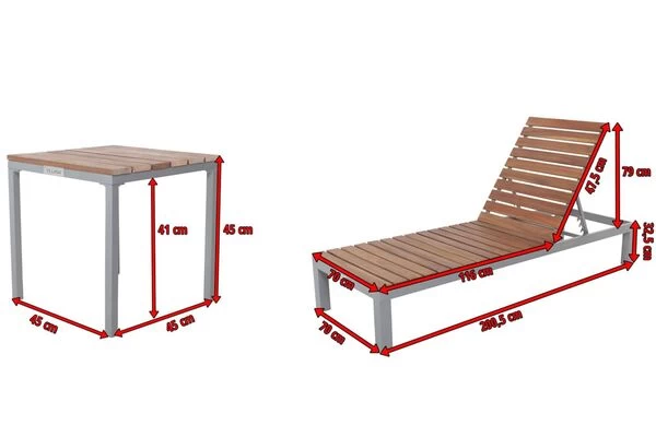 Villana 2er Sonnenliegen-Set, Alu/FSC-Akazienholz, 201x70x32,5cm, 4-fach Verstellbar, Mit Beistelltisch 45x45cm 7 Villana 2er Sonnenliegen-Set, Alu/FSC-Akazienholz, 201x70x32,5cm, 4-fach Verstellbar, Mit Beistelltisch 45x45cm – Bild 5