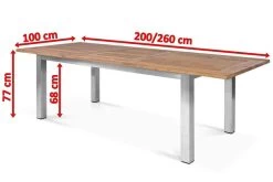 OUTFLEXX Ausziehtisch, Edelstahl/recyceltes FSC®-Teak, 200/260x100cm, Rustikal Gebürstet -Warmer Garten 5 18318.jpg
