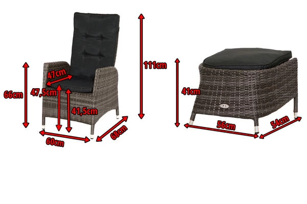 Ploß Rocking Dining Sessel, Grau/braun-meliert, Polyrattan, Verstellbar, Mit Fußhocker 7 Ploß Rocking Dining Sessel, Grau/braun-meliert, Polyrattan, Verstellbar, Mit Fußhocker – Bild 5