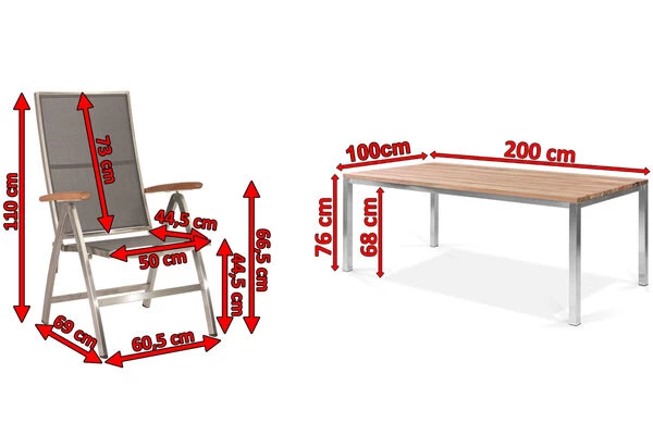 STERN Cardiff Esstischgruppe, Silber/silbergrau, Edelstahl/Teak, Tisch 200 X 100 Cm, 6 Multipositionssessel 7 STERN Cardiff Esstischgruppe, Silber/silbergrau, Edelstahl/Teak, Tisch 200 X 100 Cm, 6 Multipositionssessel – Bild 5