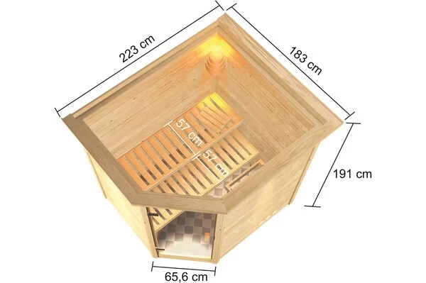 KARIBU Sauna Elea, Fichtenholz 38 Mm, Eckeinstieg, Ca. 2,7m² 7 KARIBU Sauna Elea, Fichtenholz 38 Mm, Eckeinstieg, Ca. 2,7m² – Bild 5