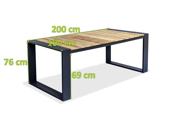 OUTFLEXX Kona Esstisch, Dark Grey/natur, Alu/recycled FSC®-Teak, 200x100x76cm, Rustikal Gebürstet, U-Gestell 7 OUTFLEXX Kona Esstisch, Dark Grey/natur, Alu/recycled FSC®-Teak, 200x100x76cm, Rustikal Gebürstet, U-Gestell – Bild 5