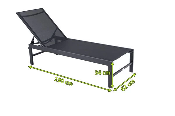 OUTFLEXX Liege, Anthrazit Matt/schwarz, Alu/Textilene, 190x62x34cm, Rückenlehne Verstellbar 7 OUTFLEXX Liege, Anthrazit Matt/schwarz, Alu/Textilene, 190x62x34cm, Rückenlehne Verstellbar – Bild 5