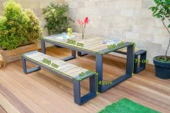 OUTFLEXX Kona Esstischgarnitur, Dark Grey/natur, Alu/recycled FSC-Teak, Esstisch 200x100cm, 2x Bank 200x40cm, U-Gestell -Warmer Garten 5 20608.jpg