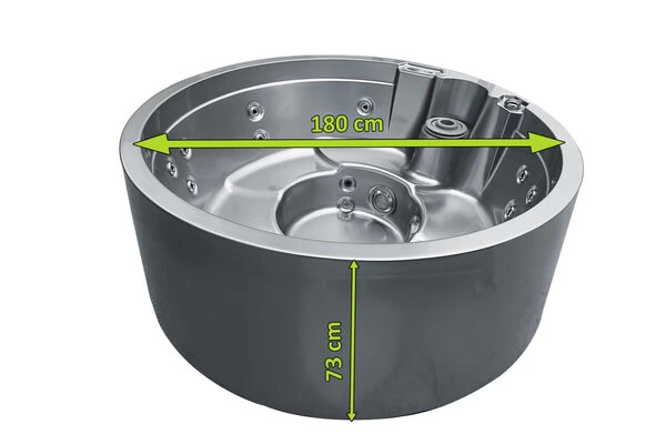 Outtech Steel Art Aqua Whirlpool, Silber/grau, 180x180x73 Cm,5 Pers., LCD Balboa Anzeige, Rund 7 Outtech Steel Art Aqua Whirlpool, Silber/grau, 180x180x73 Cm,5 Pers., LCD Balboa Anzeige, Rund – Bild 5